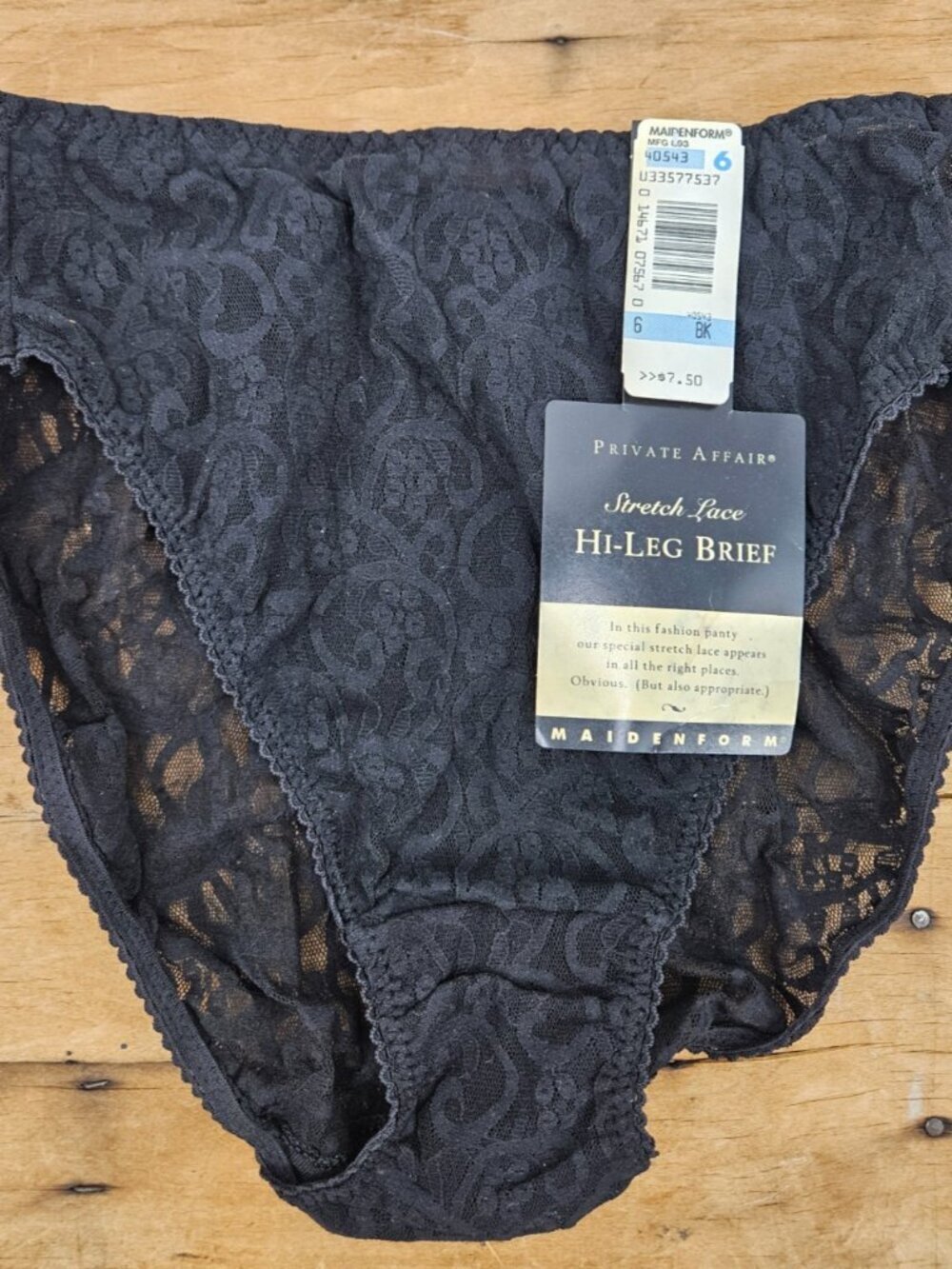 New VTG 90s Maidenform Hi-Leg Brief Panty Womens 6 Black Stretch Lace